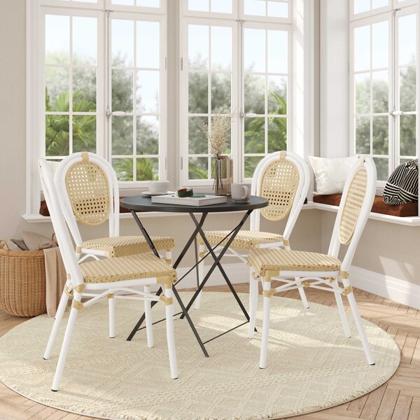 Flash Furniture Cannes Thonet French Bistro Stacking Chair, Natural PE Cane Rattan and White Aluminum Frame, 4PK 4-SDA-AD642110-1-NAT-WH-GG - main